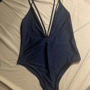Women’s black strappy one piece bathing swimsuit
